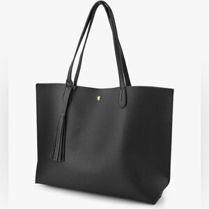 Black Pebbled Faux Leather Medium Tote Bag
